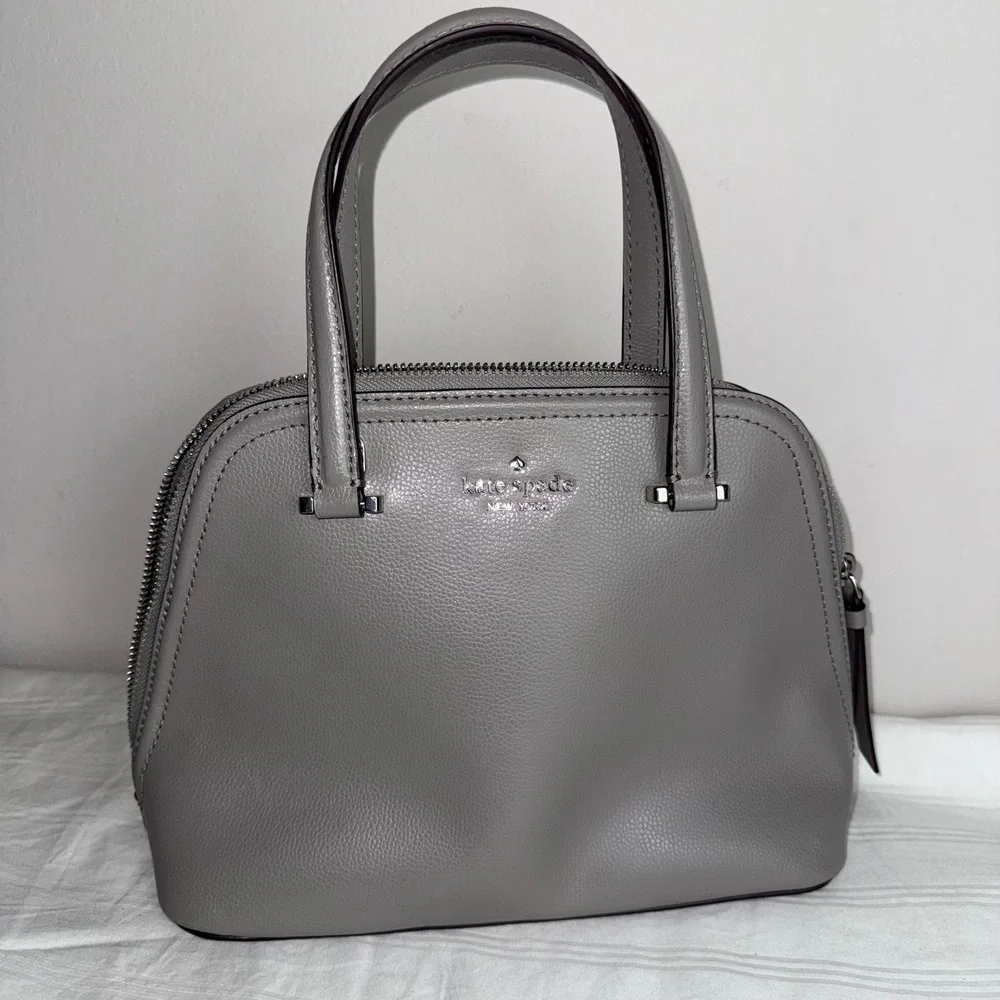 Kate Spade Gray Leather Satchel Dome‎ Handbag Purse Top Handle Crossbody